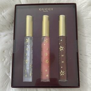Gucci Lip Gloss Trio in White, Pink, Brown with Gold Accents